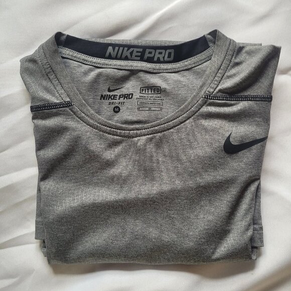 Nike Pro Vented Fitted Dri-Fit Training Short Sleeve Shirt Men's Size M Gray - Picture 7 of 7